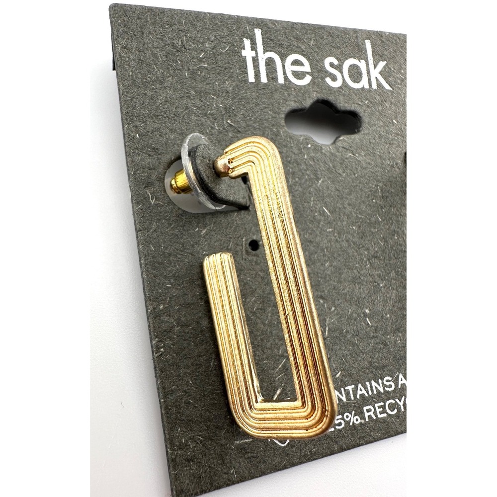 THE SAK Ridged Gold Tone Retro Hoop Earrings NEW Recycled Metals
